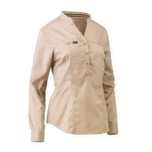 BISLEY BLC6063 WOMEN'S V-NECK CLOSED FRONT SHIRT STONE