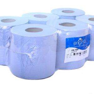 Case of 6 2Ply Blue CentreFeed Rolls 150M x 175mm x 70mm Embossed