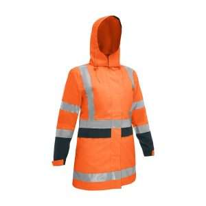 BISLEY UKJL6966T WOMENS RAIN SHELL JACKET ORANGE/NAVY