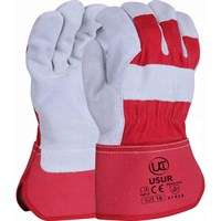 Premium leather rigger gloves with red backing.
